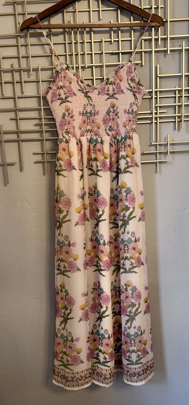 Patrons of Peace Floral Smocked Midi Dress XS Boho Cottagecore NWT